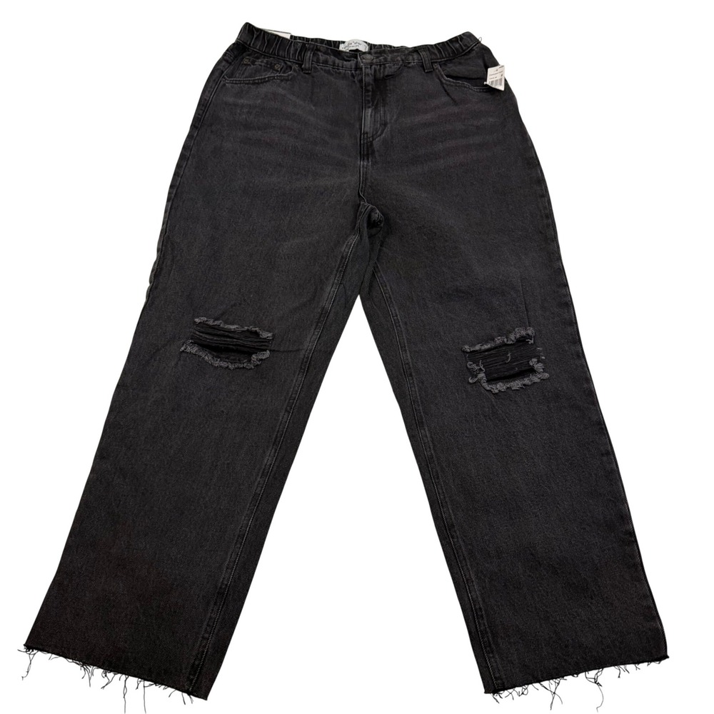 Vanilla Star Cinch Waist Straight Jeans Washed Black Distressed Size 31/13 NEW